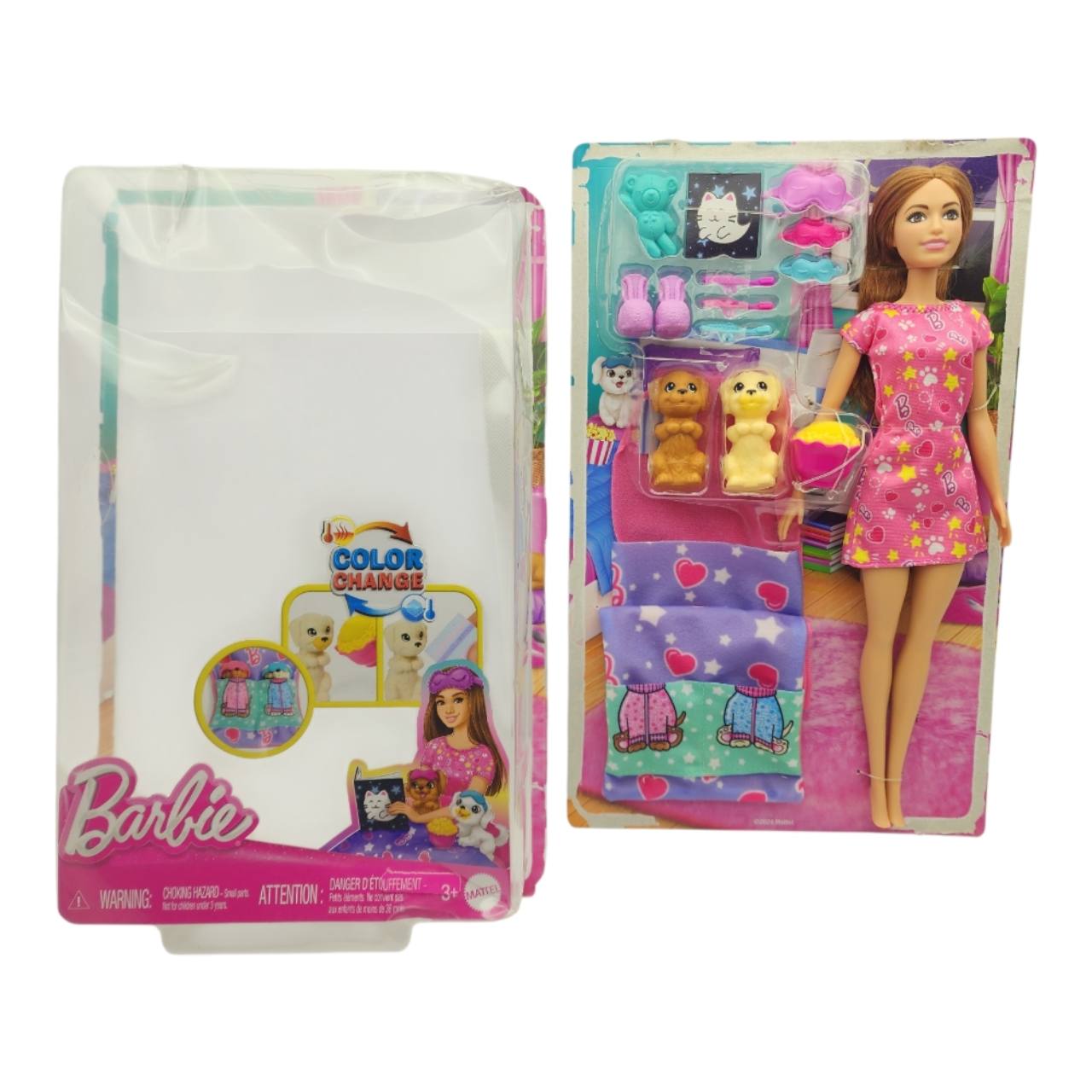 Barbie Doll & Puppy Slumber Party Playset with Color-Change Pets – Opened Packaging