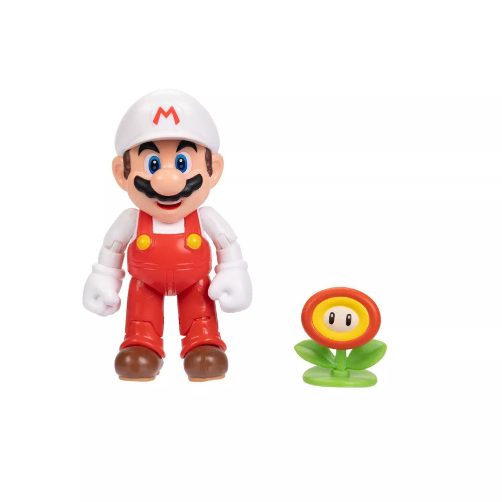 Super Mario 4" Articulated Figure - Fire Mario with Fire Flower