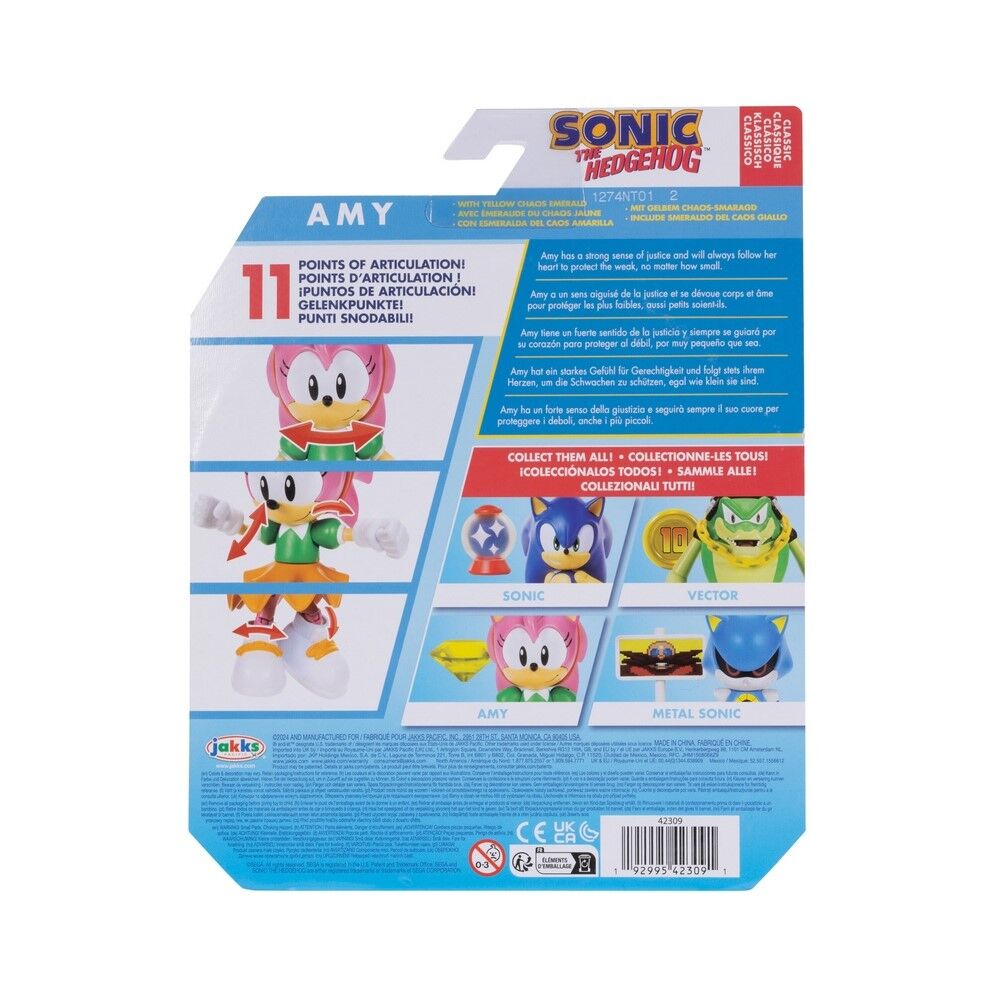 Sonic The Hedgehog 4" Figures - Classic Amy with Yellow Chaos Emerald