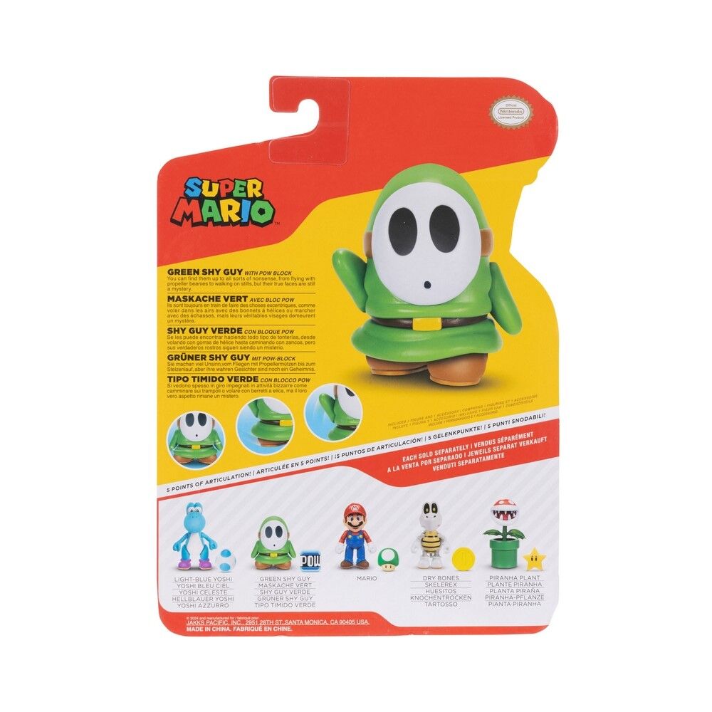 Nintendo Super Mario 4" Figures - Green Shy Guy with Pow Block