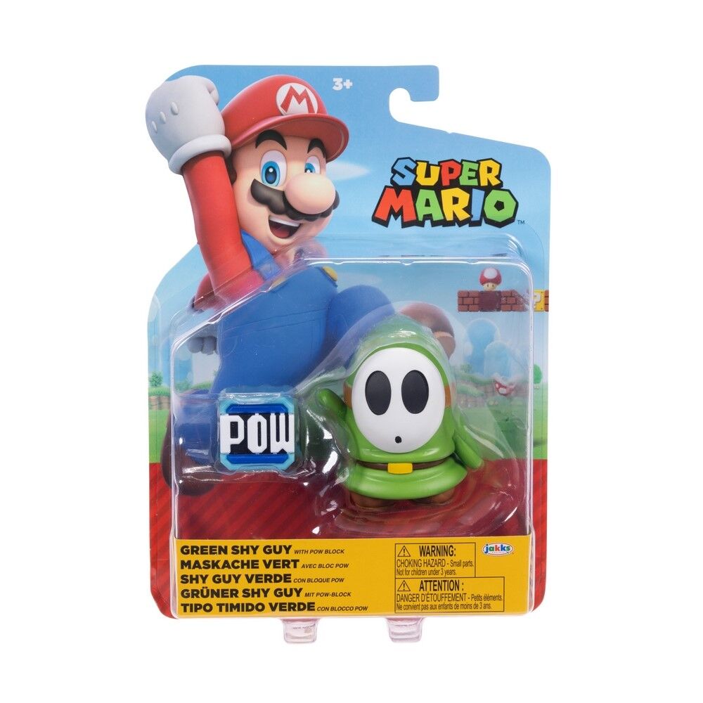 Nintendo Super Mario 4" Figures - Green Shy Guy with Pow Block