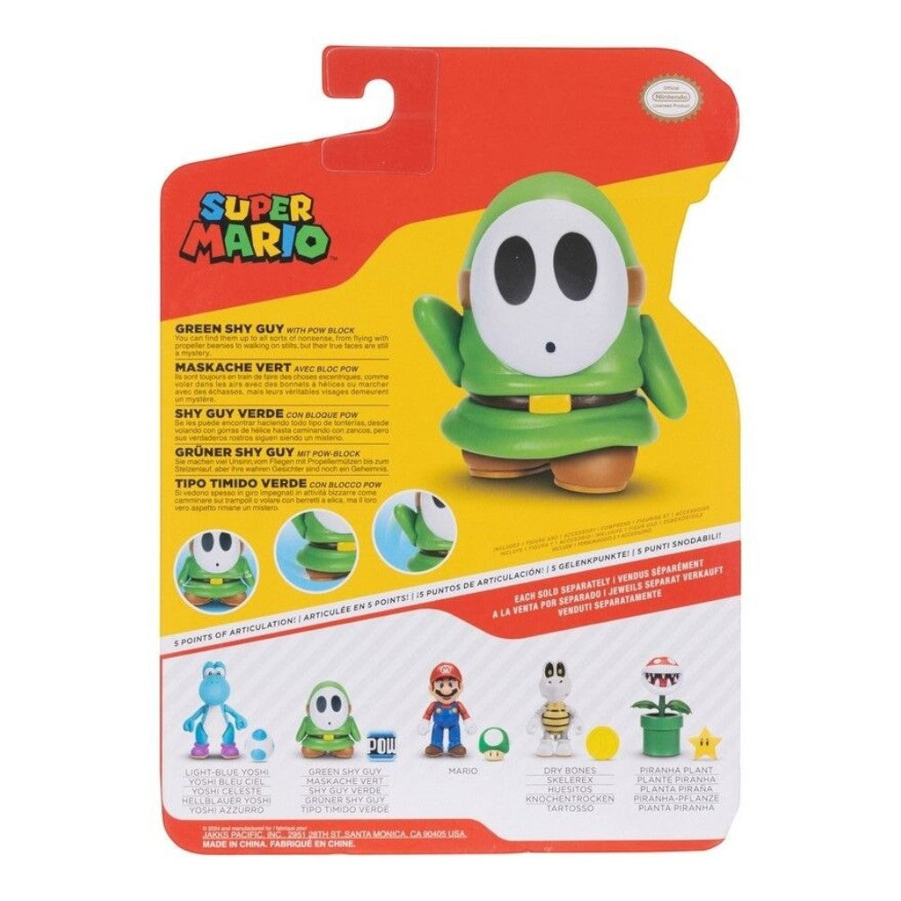 Nintendo Super Mario 4" Figures - Green Shy Guy with Pow Block