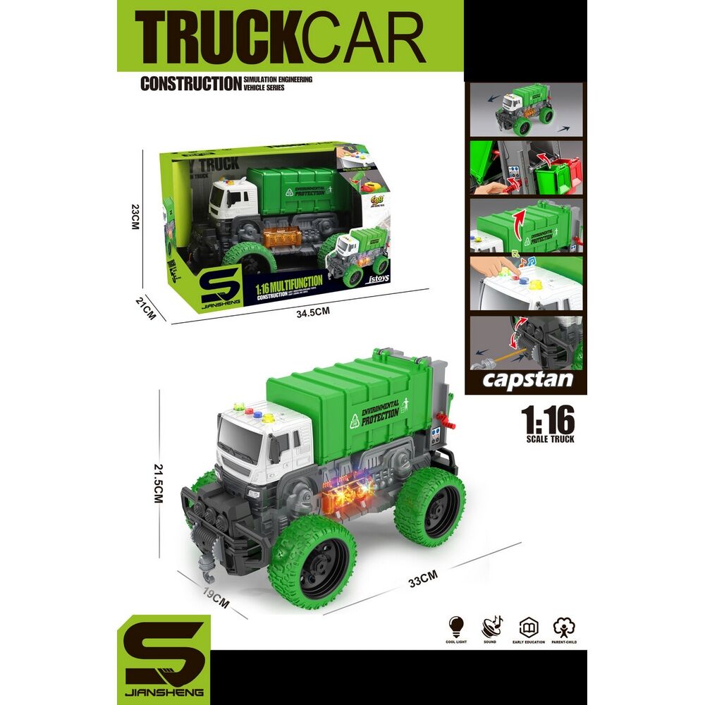 Garbage Truck Monster Wheels 1:16 with Lights & Sounds 30cm