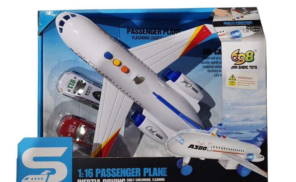 Airplane Friction with 2 Vehicles with Lights & Sounds White A380