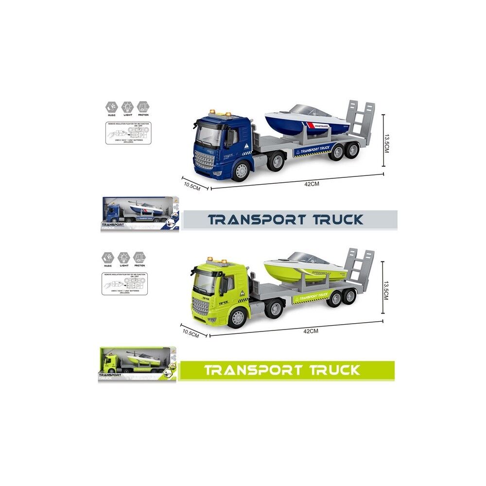 Transporter with Boat 42cm with Light & Sound - Blue/Green Pick Randomly
