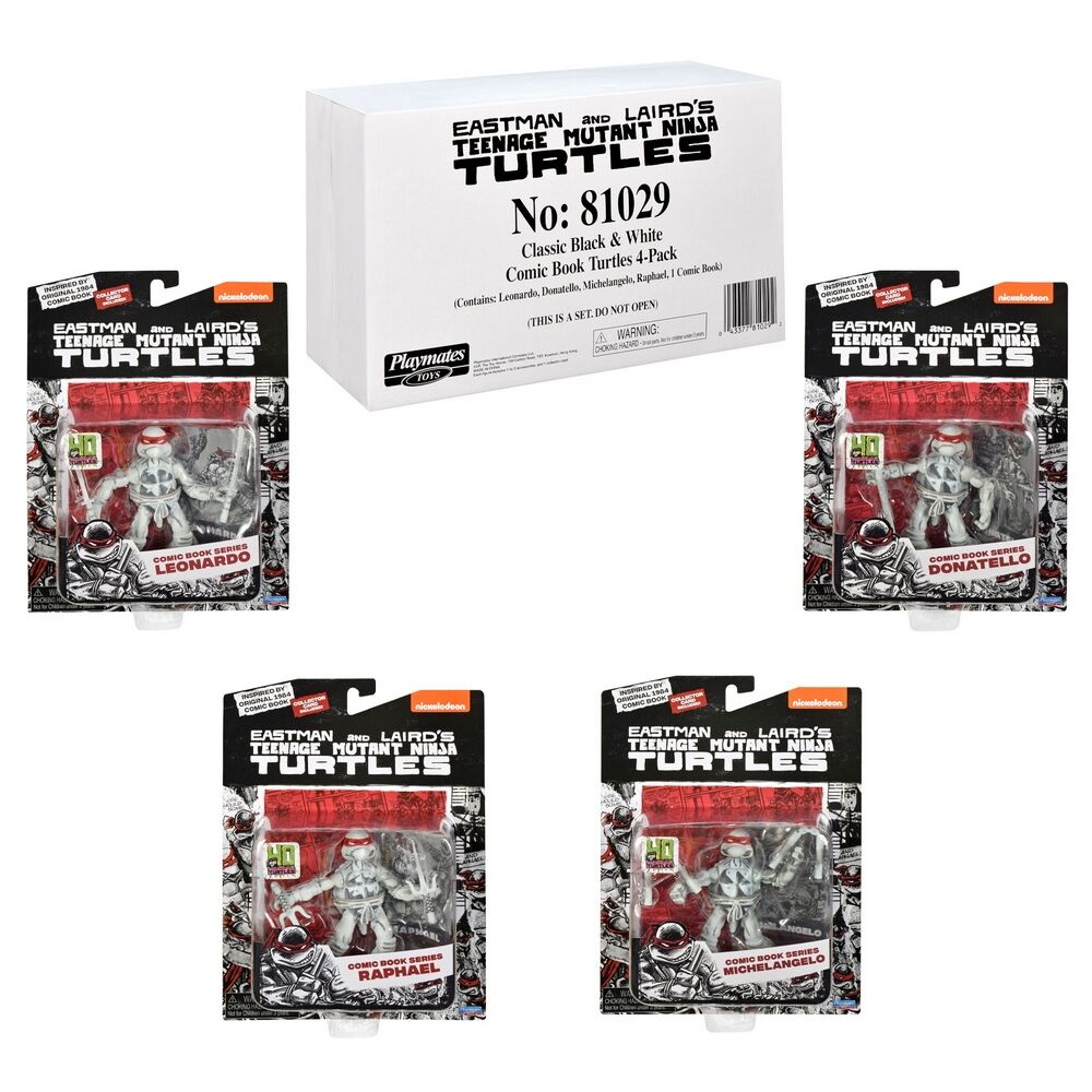 TMNT Classic 40th Anniversary Black & White Comic Book Turtles 4-Pack