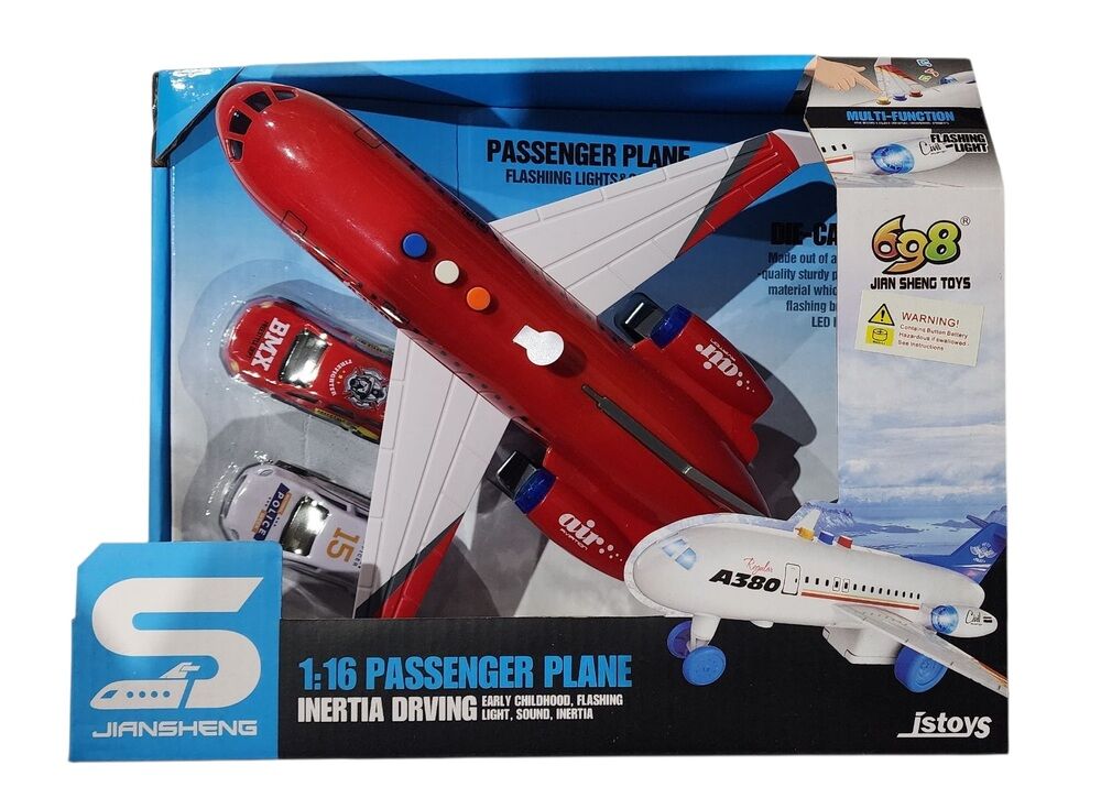 Airplane Friction with 2 Vehicles with Lights & Sounds Red A330