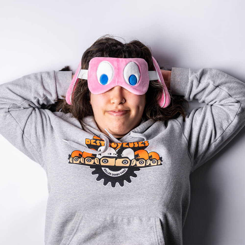 Relaxeazzz Travel Pillow & Eye Mask Set - Pac Man Pink Ghost