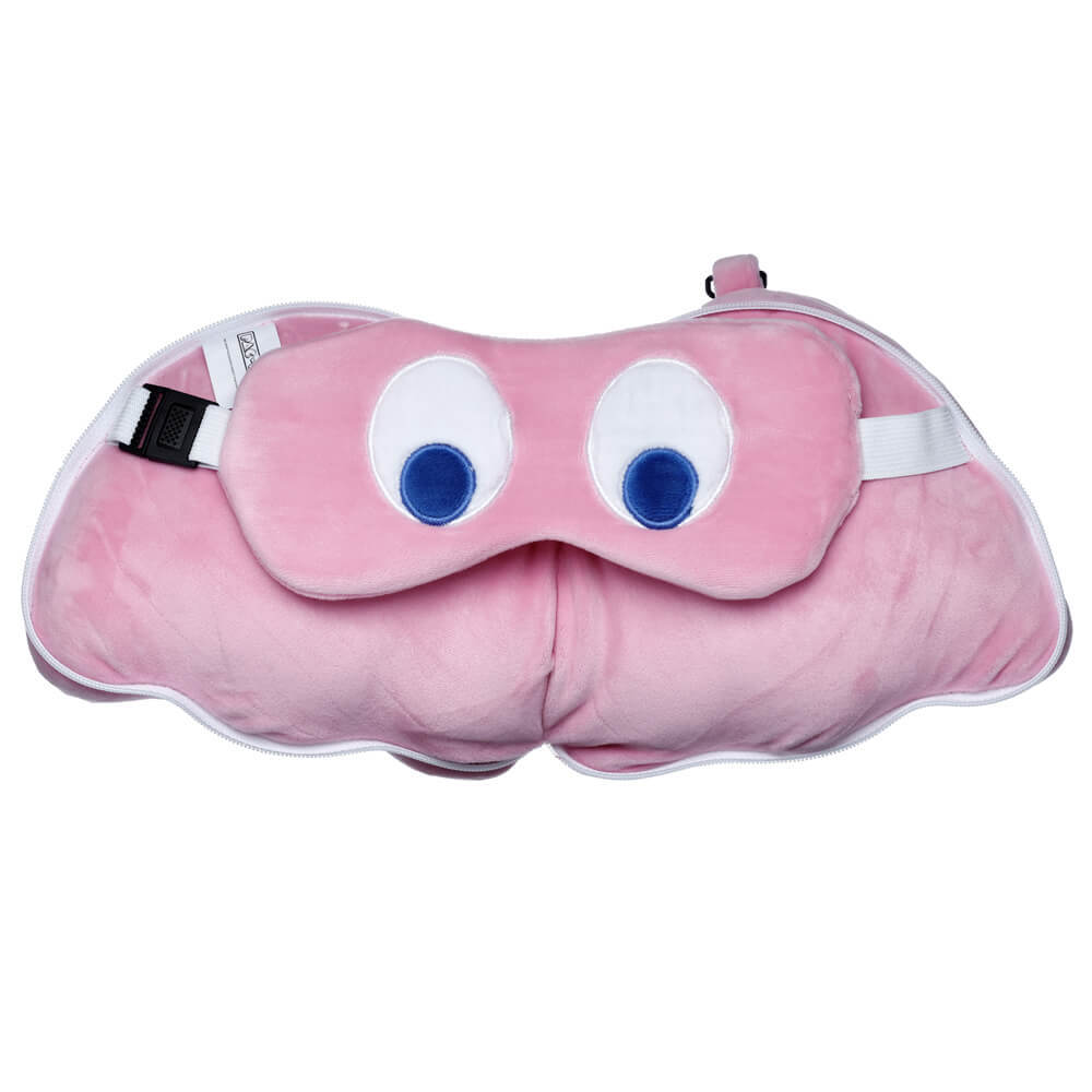 Relaxeazzz Travel Pillow & Eye Mask Set - Pac Man Pink Ghost