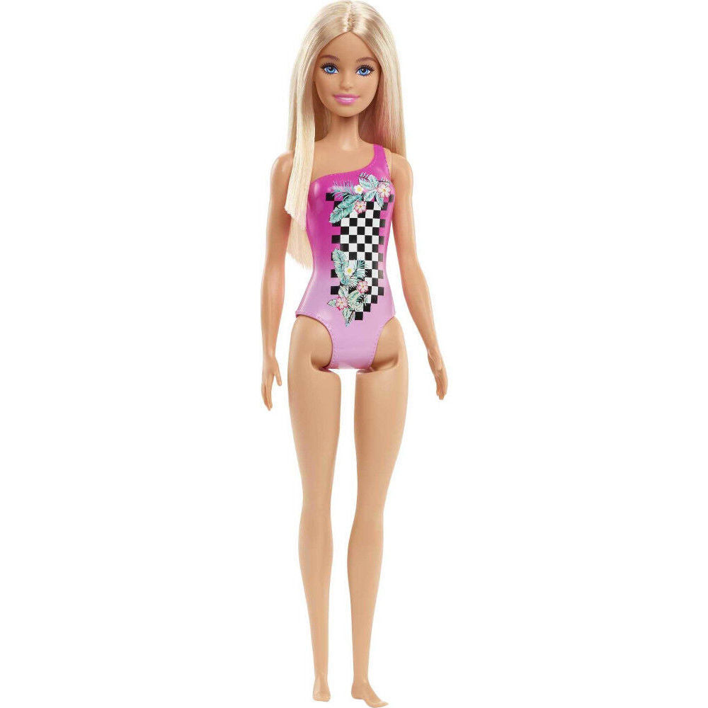 Barbie Beach Doll - Chequered & Pink Swimsuit