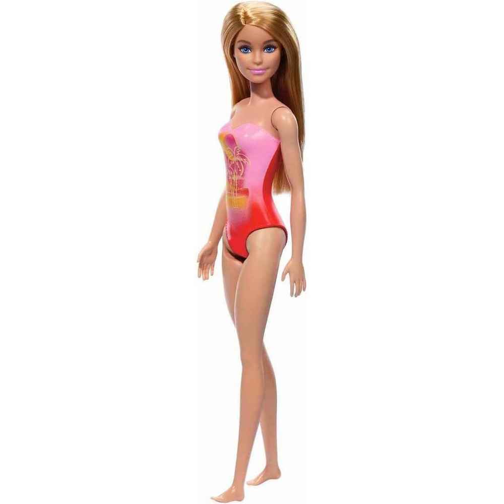 Barbie Beach Doll - Blond Hair Pink Palm Tree Swimsuit