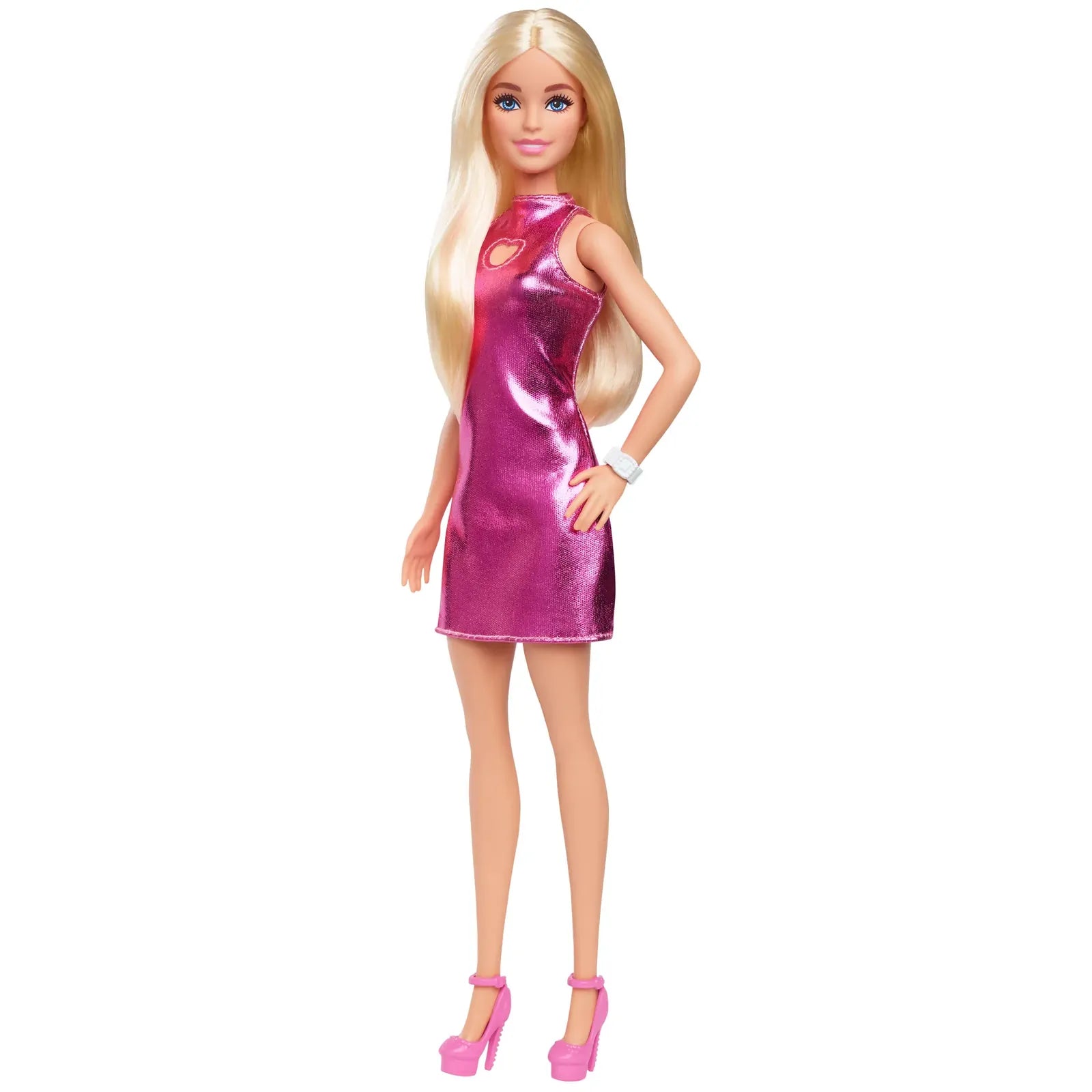 Barbie Doll 230 in Metallic Pink Minidress with Heart Cut-Out