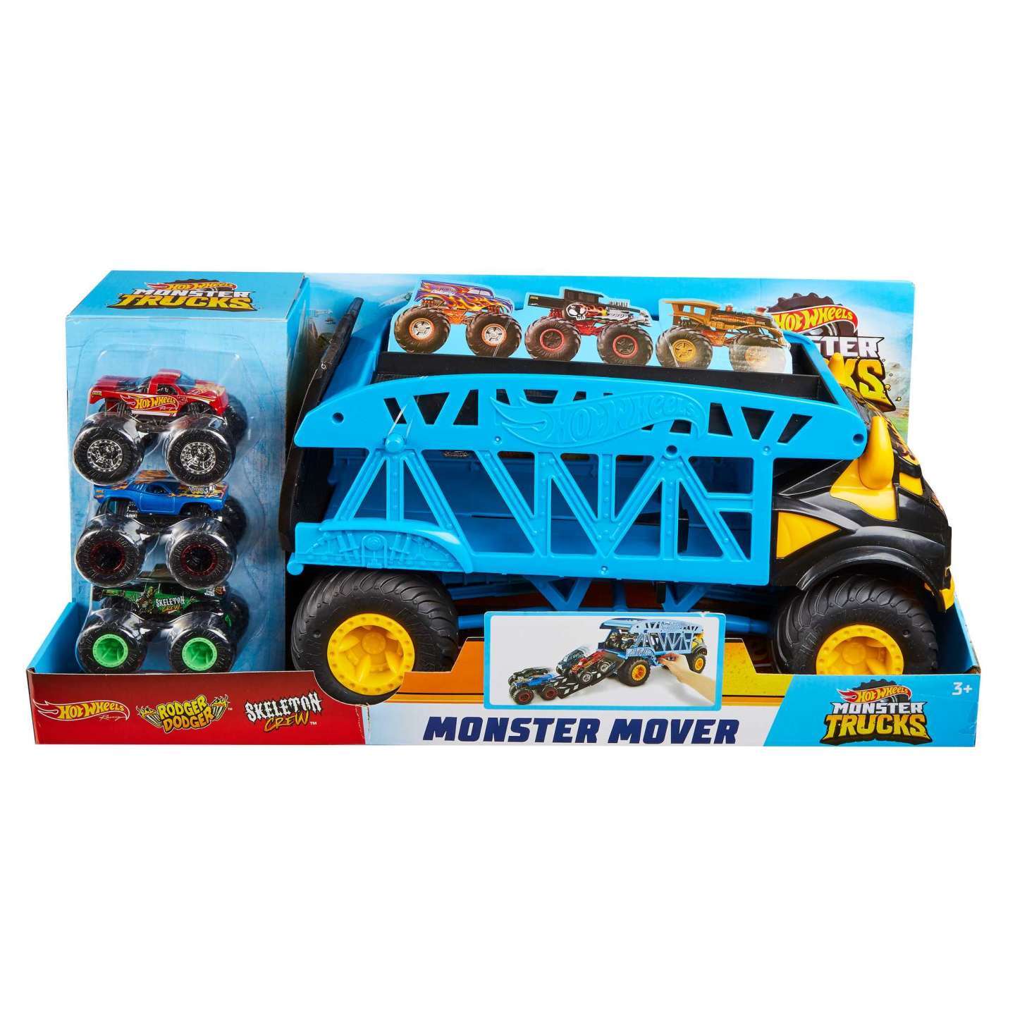 Hot Wheels Monster Truck Monster Mover & 3 Monster Trucks