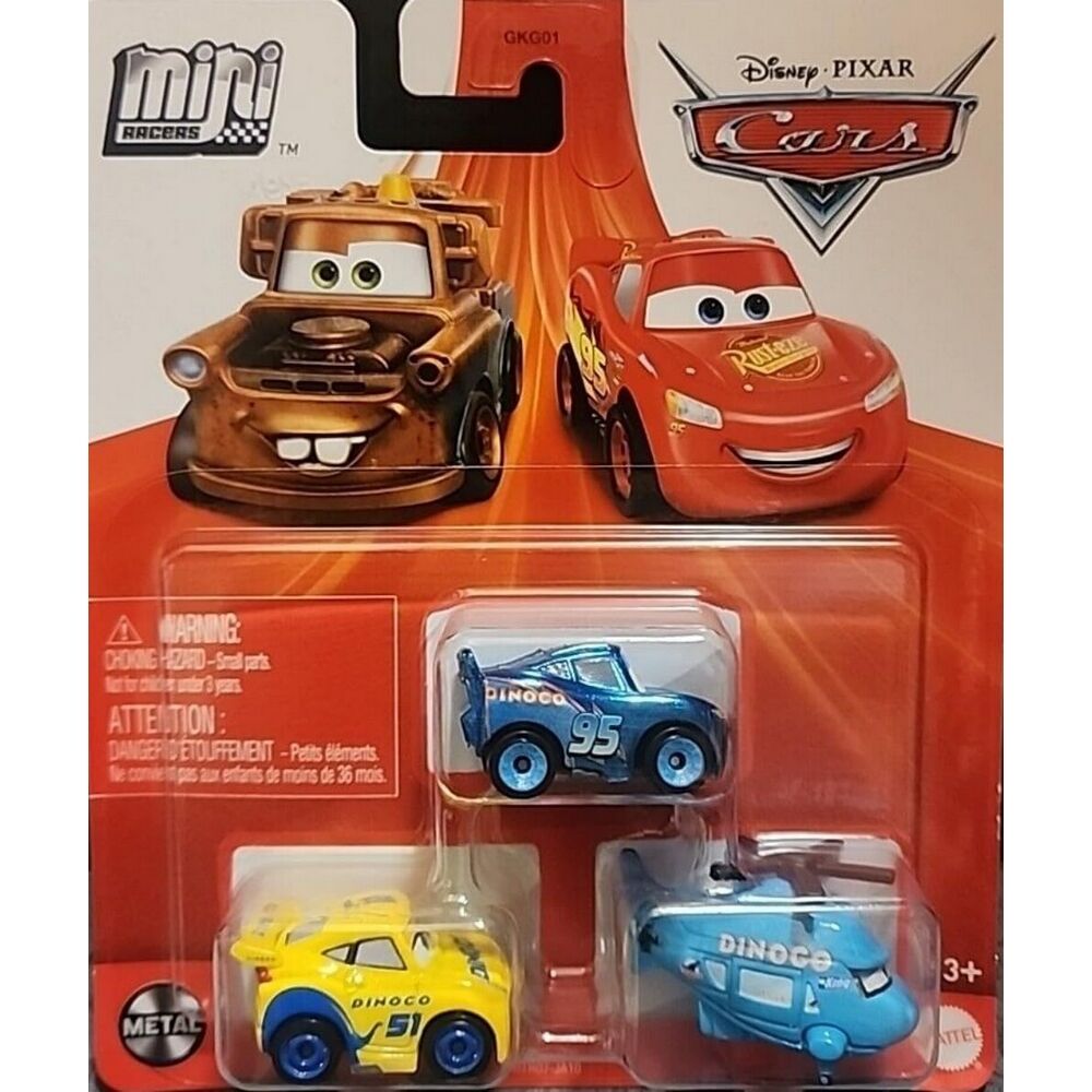 Disney Pixar Cars 3 Pack Sponsored By Dino pack Mini Racers Rotor Turbosky, Dinoco Cruz Ramirez, Din