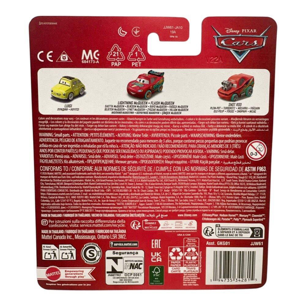 Disney Pixar Cars Mini Racers Luigi Lightning McQueen & Snot Rod 3-Pack