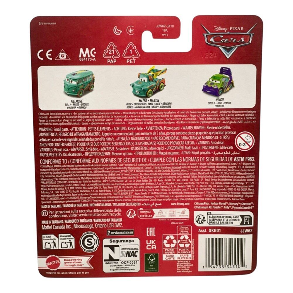 Disney Pixar Cars Mini Racers Fillmore Mater & Wingo Die-Cast 3-Pack