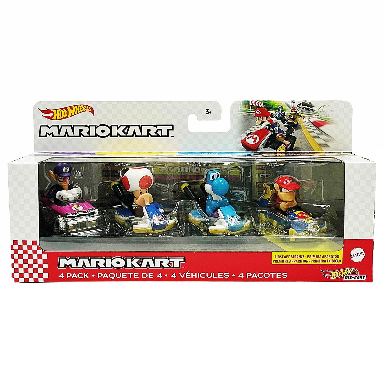 Hot Wheels Mario Kart 4 Pack - Waluigi Toad Yoshi Diddy Kong