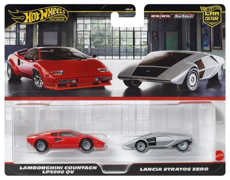 Hot Wheels Premium Lamborghini Countach LP5000 QV & Lancia Stratos Zero 2pck