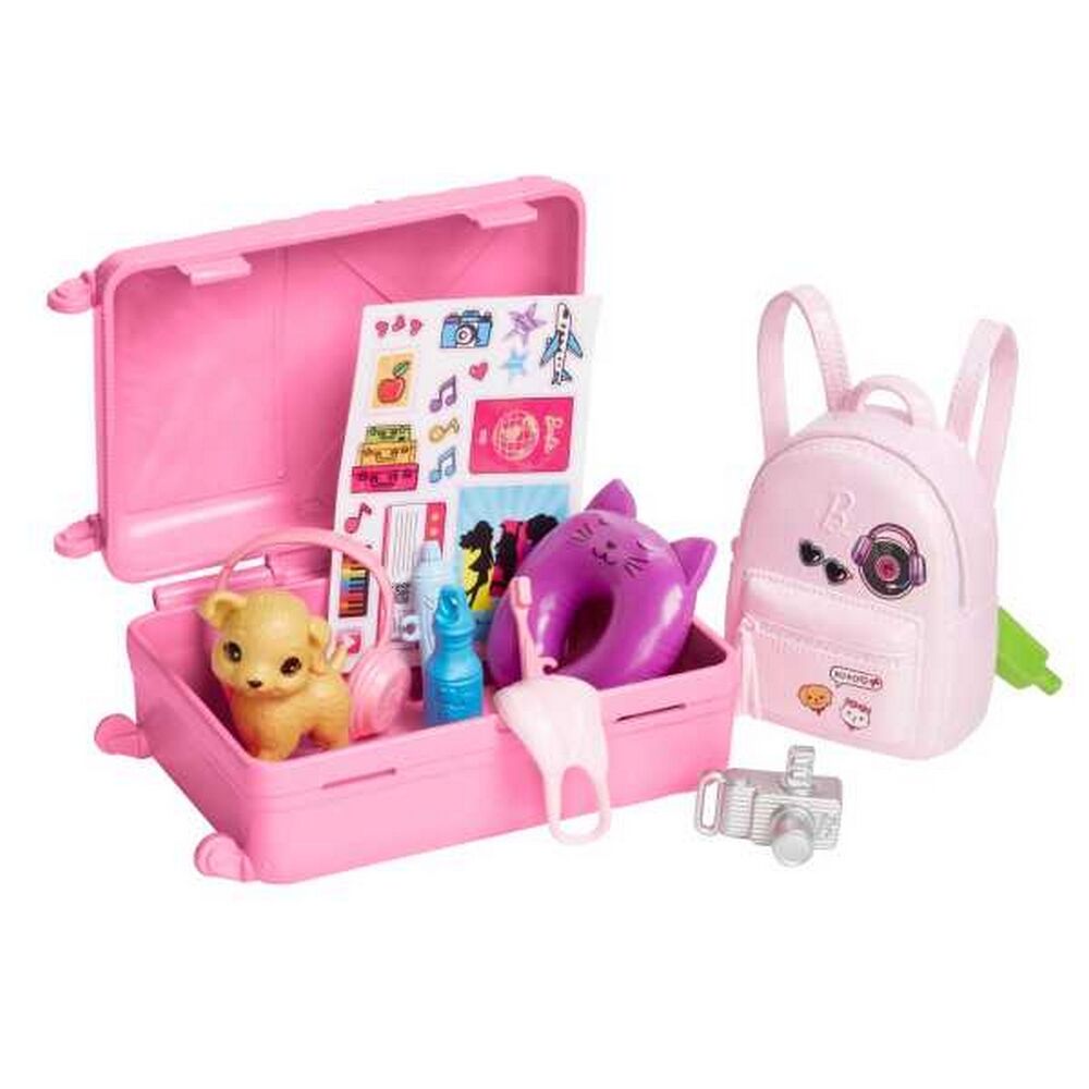 Barbie Doll and Accessories, 'Malibu' Travel Set with Puppy and 10+ Pieces Including Working Suitcas