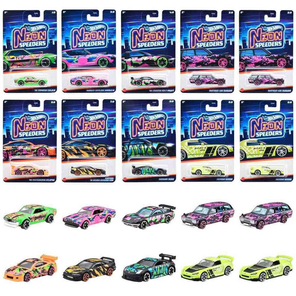 Hot Wheels Neon Speeders Box of 10