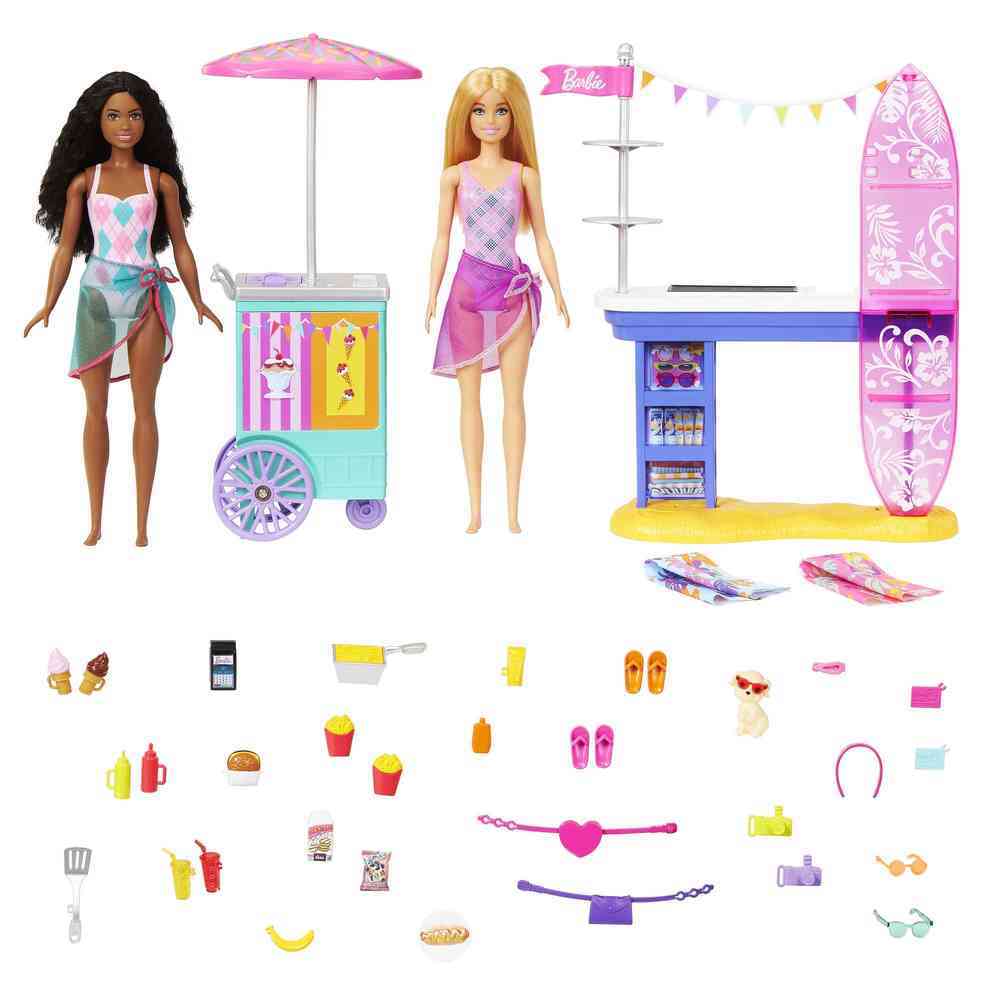 Barbie Beach Boardwalk Playset with Barbie Brooklyn & Malibu