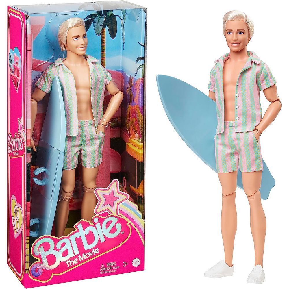 Barbie the Movie Ken Doll - Wearing Pastel Striped Beach Matching Set