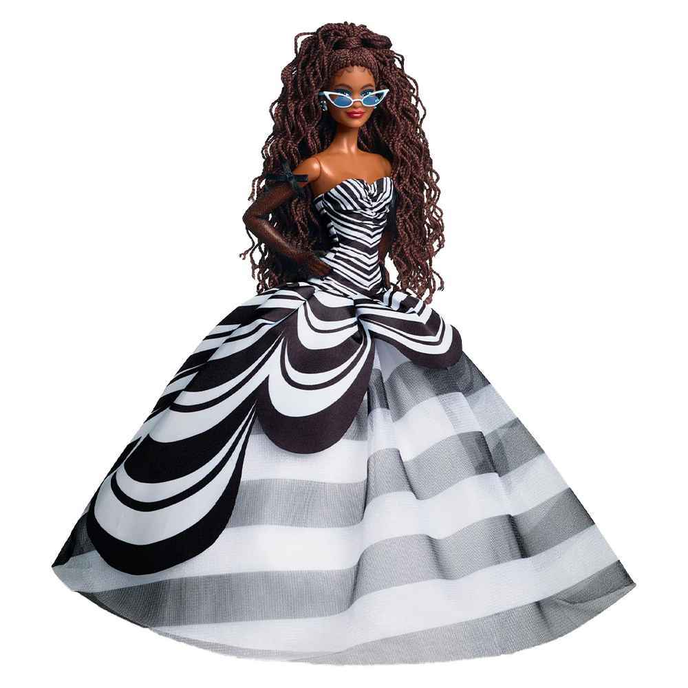 Barbie Signature Doll 65th Anniversary Brown Braided Hair Black & White Gown