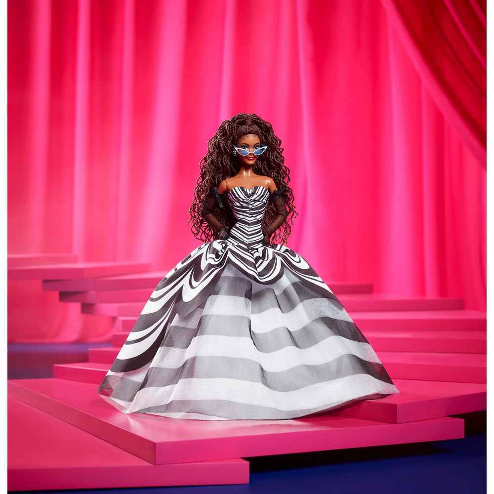 Barbie Signature Doll 65th Anniversary Brown Braided Hair Black & White Gown