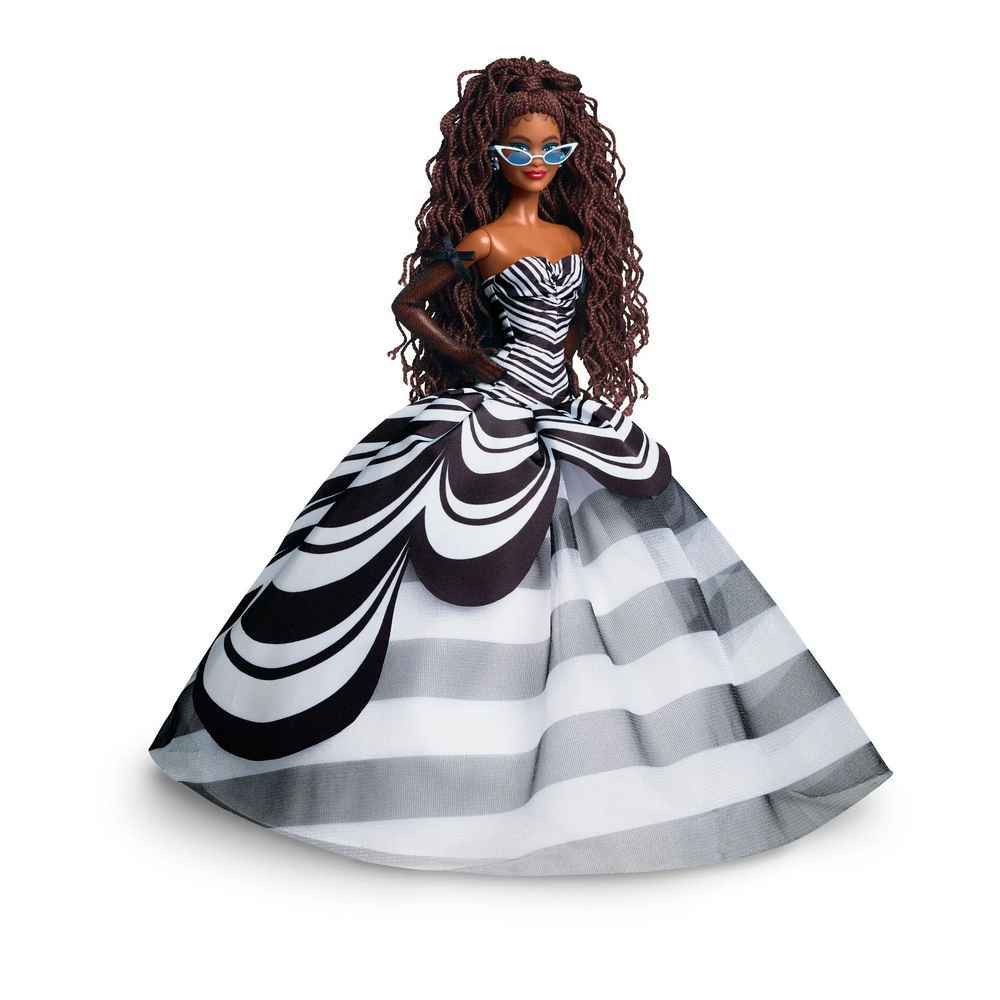 Barbie Signature Doll 65th Anniversary Brown Braided Hair Black & White Gown
