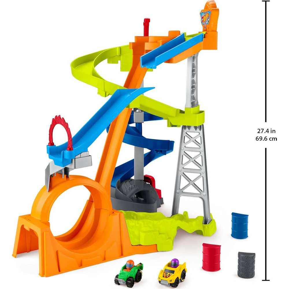 Little People Hot Wheels Spiral Stunt Speedway Toddler Race Track Playset