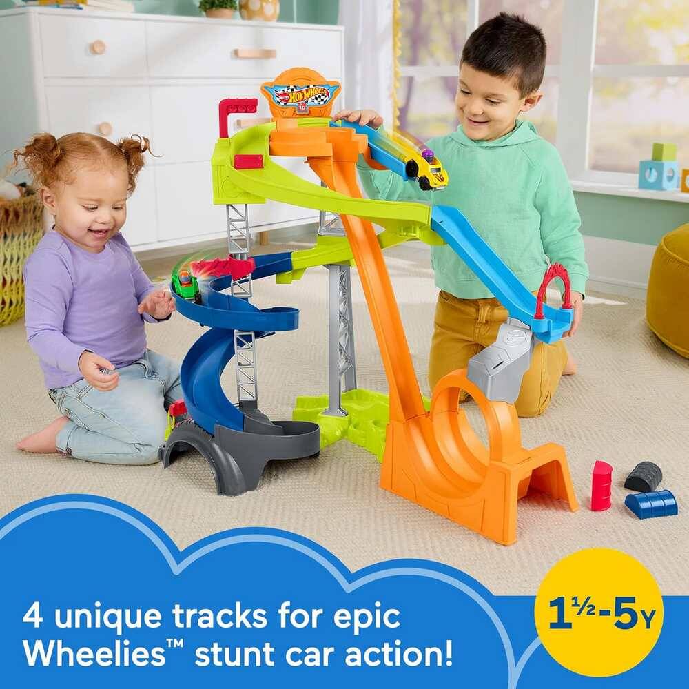 Little People Hot Wheels Spiral Stunt Speedway Toddler Race Track Playset