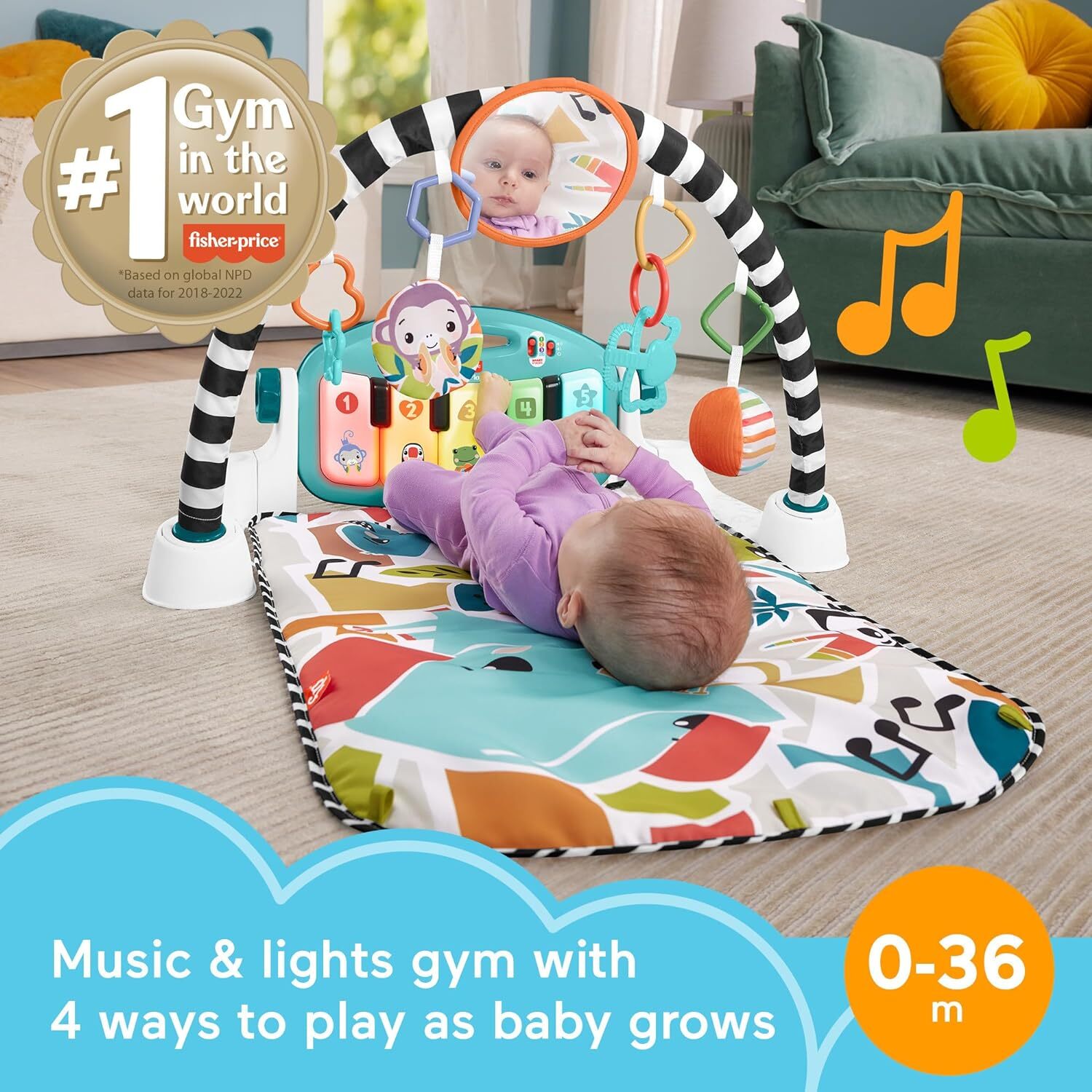 Fisher-Price Learning Lights & Music Glow And Grow Kick & Play Piano Gym