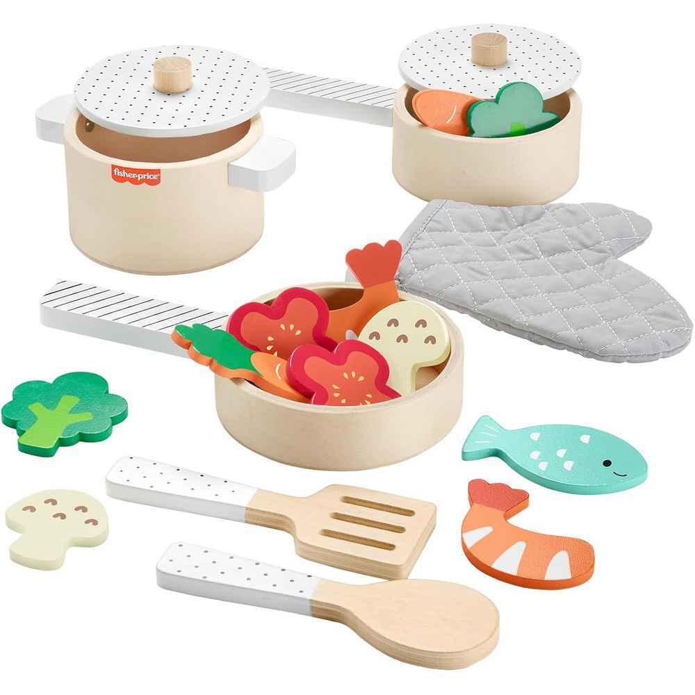 Fisher-Price Wooden Kitchen Pots & Pans Set