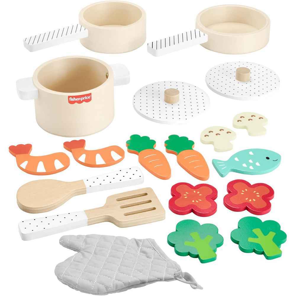 Fisher-Price Wooden Kitchen Pots & Pans Set