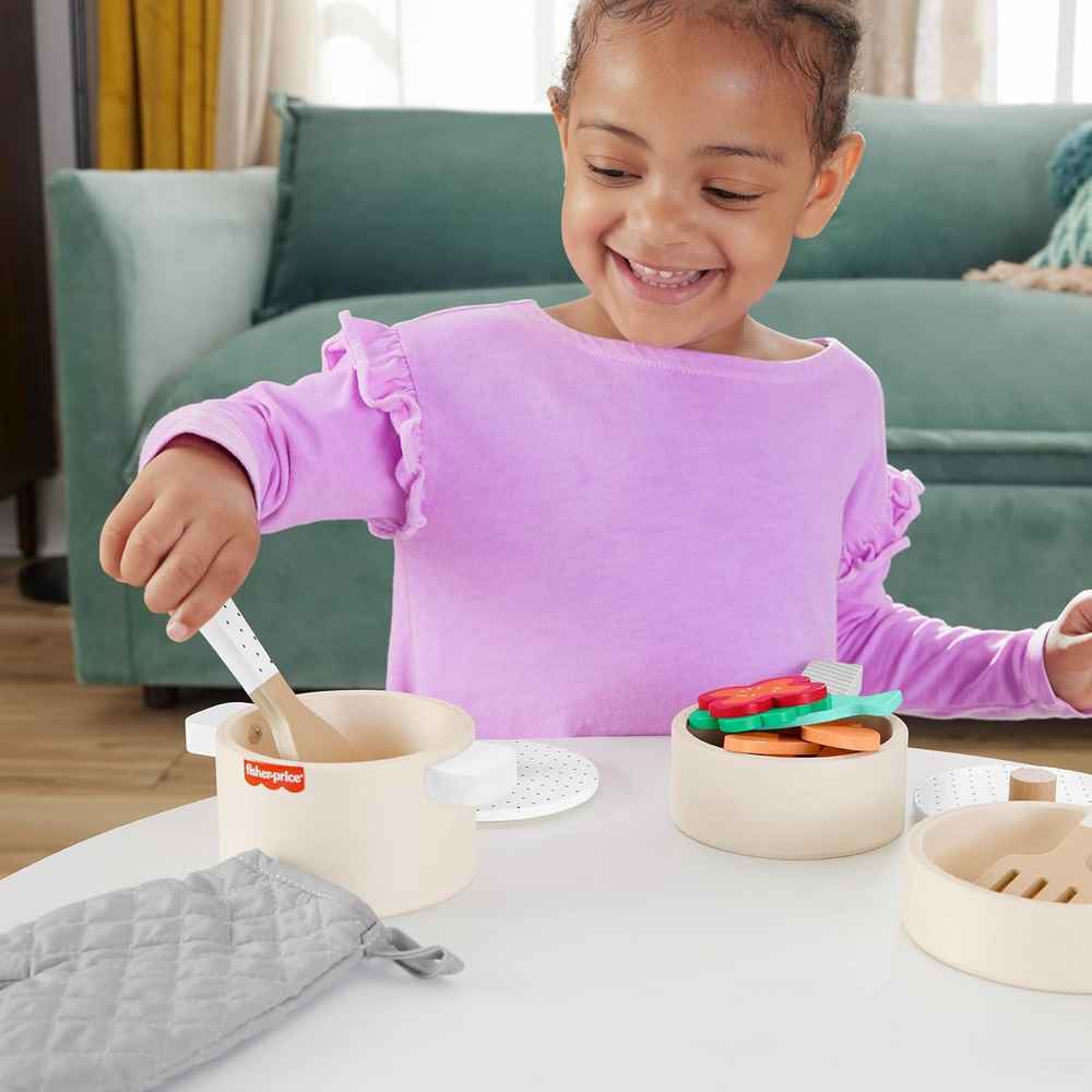 Fisher-Price Wooden Kitchen Pots & Pans Set