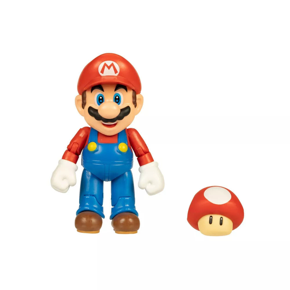Super Mario Articulated Figure - Mario with Super Mushroom (4")
