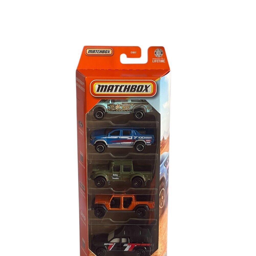 Hot Wheels 5-Pack - 2010 Ford F-150 SVT Raptor & Toyota Hilux Pickup & Swamp Raider & '20 Jeep Gladiator & 2016 Toyota Tacoma