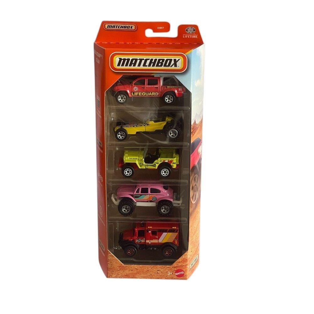 Hot Wheels 5-Pack - 2011 Toyota Tacoma Lifeguard & 4x4 Scrambulance & Jeep Willys & Volkswagen Beetle 4x4 & 2006 Dune Buggy