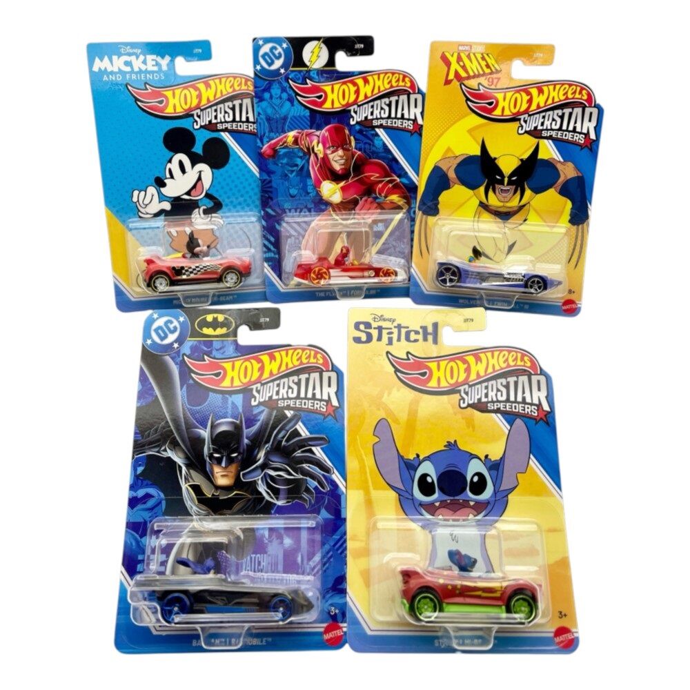 Hot Wheels Superstar Speeders Complete Set of 5 Character Vehicles