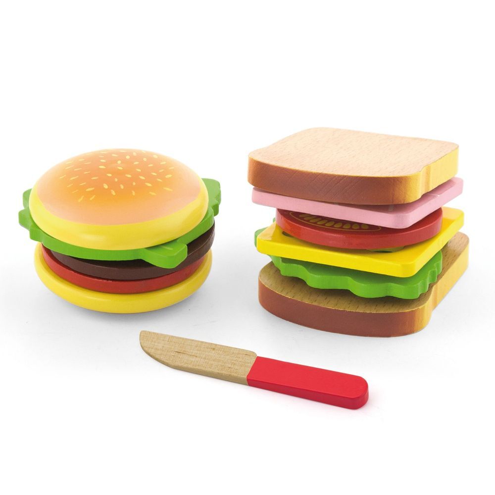 Viga Wooden Play Set - Hamburger & Sandwich