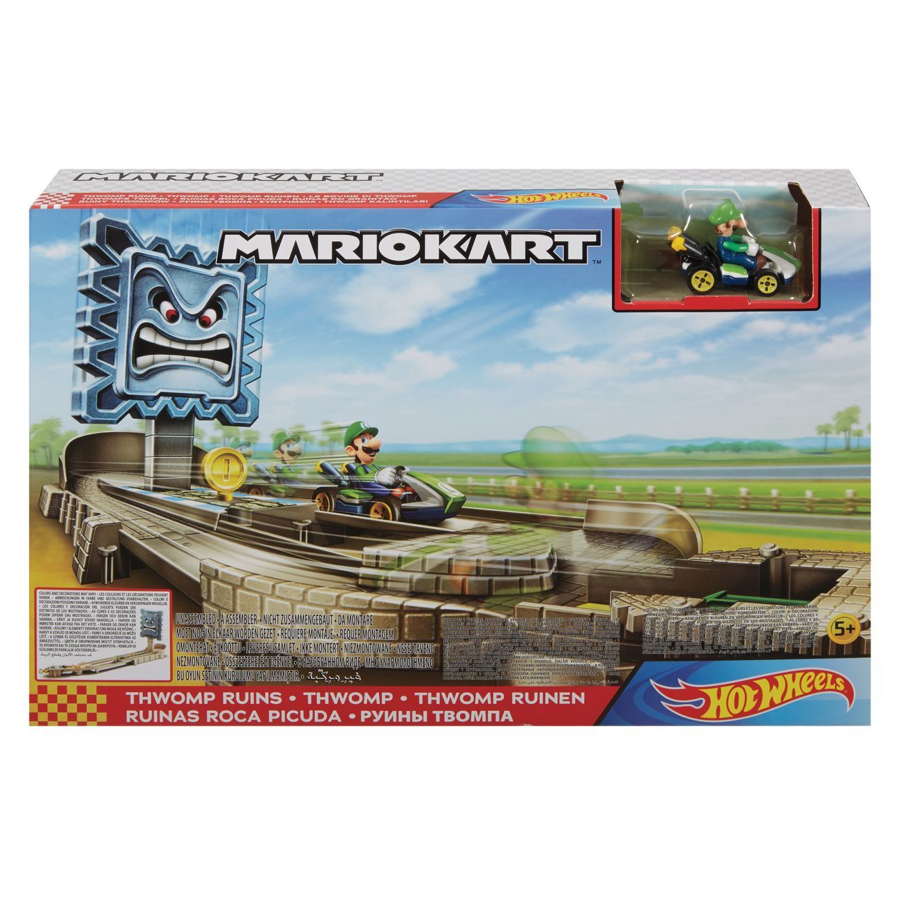Hot Wheels Mariokart Thwomp Ruins Track Set - Luigi