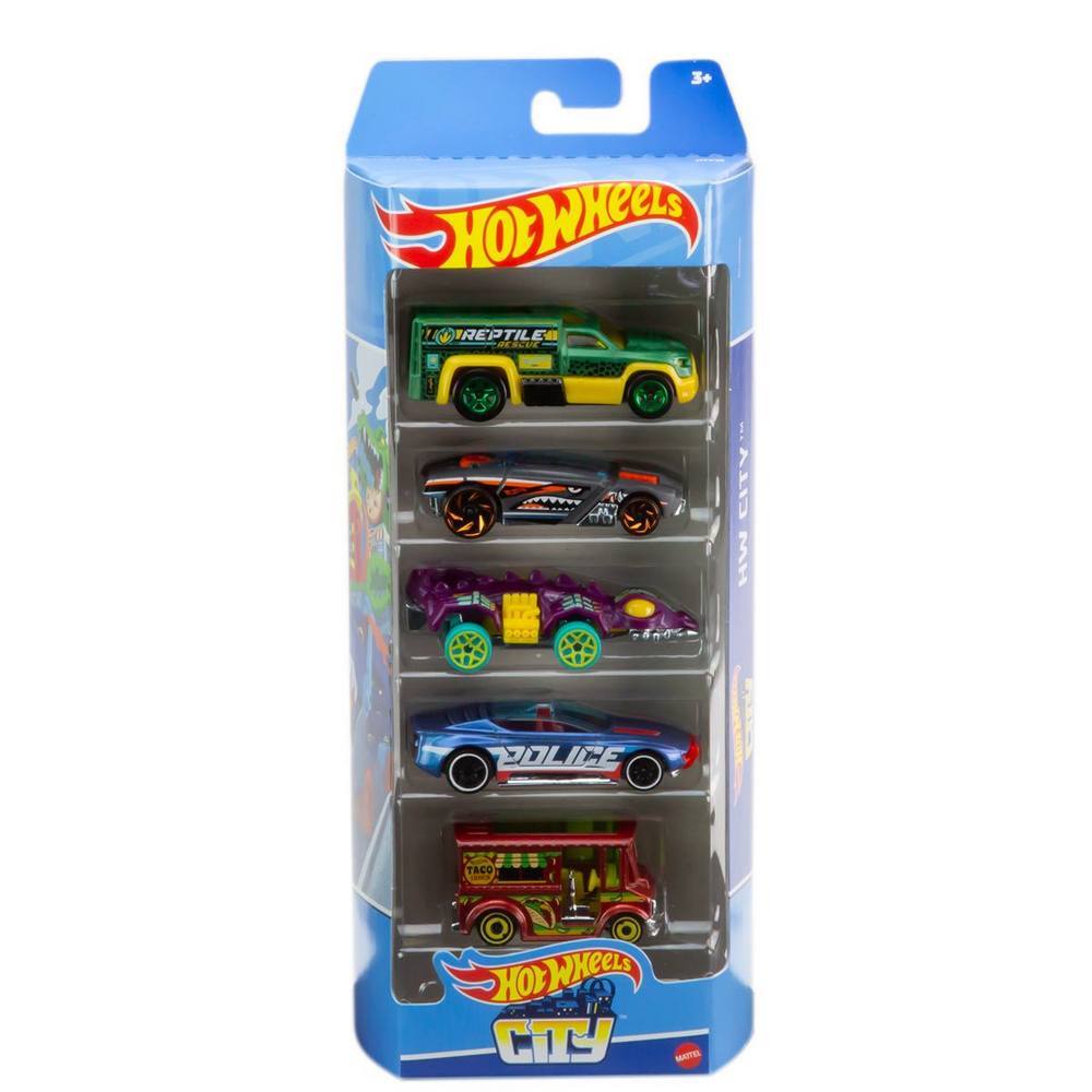 Hot Wheels Vehicles 1:64 5 Pack - Hot Wheels City (Blue)