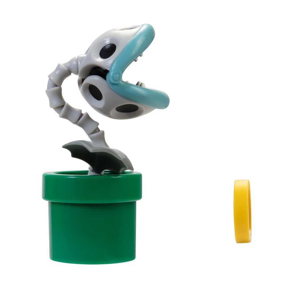 Super Mario Articulated Figure - Bone Piranha Plant with Coin  (4")