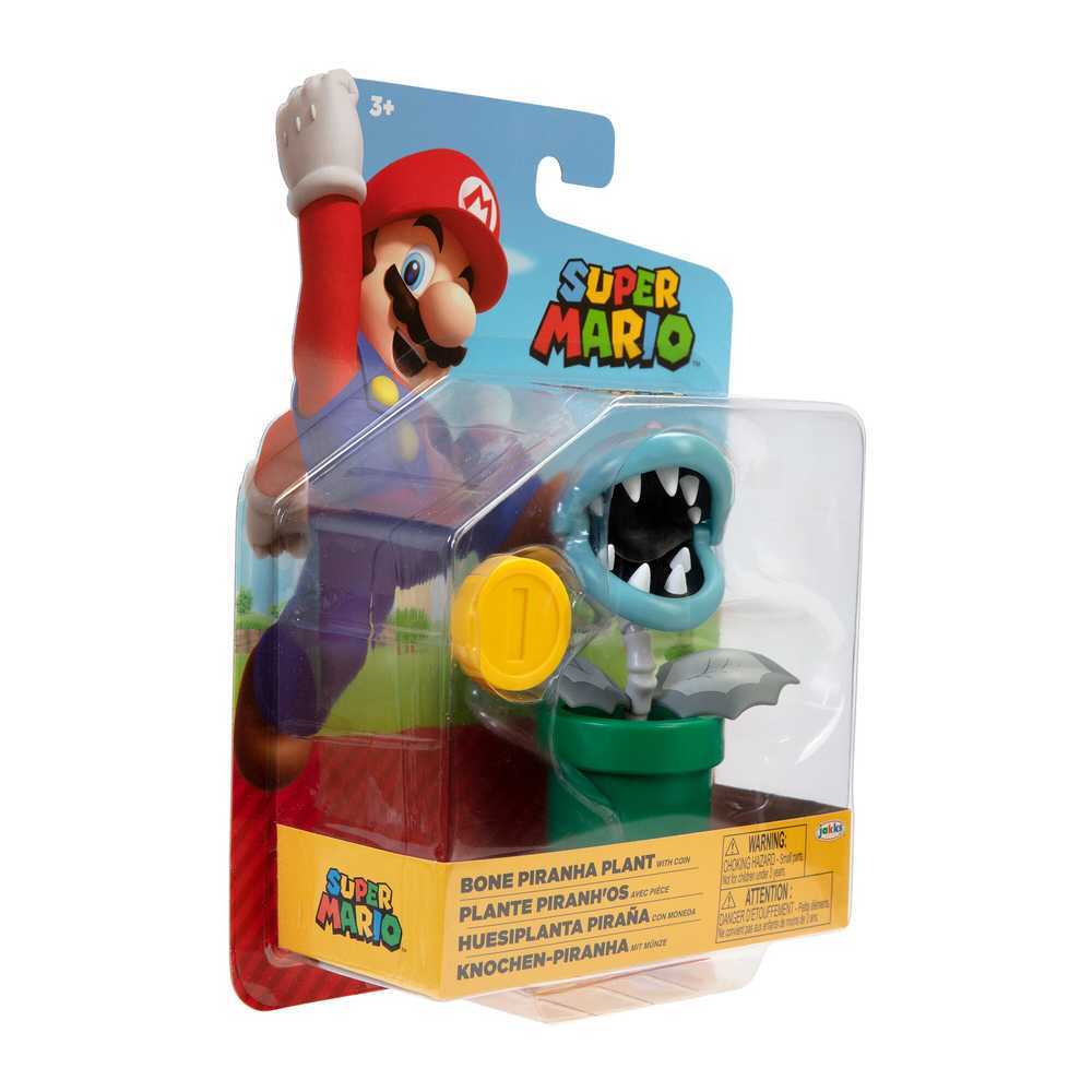 Super Mario Articulated Figure - Bone Piranha Plant with Coin  (4")