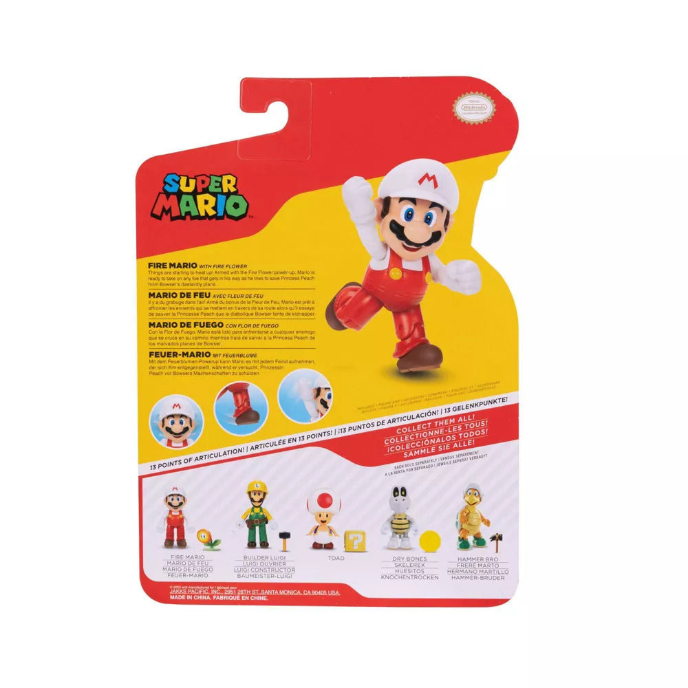 Super Mario Articulated Figure - Fire Mario with Fire Flower (4")