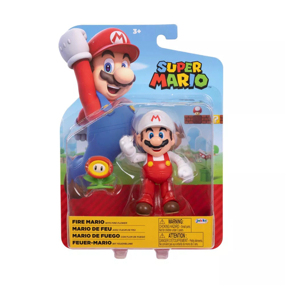 Super Mario 4" Articulated Figure - Fire Mario with Fire Flower