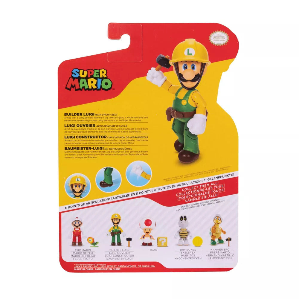 Super Mario  Articulated Figure - Builder Luigi with Utility Belt (4")