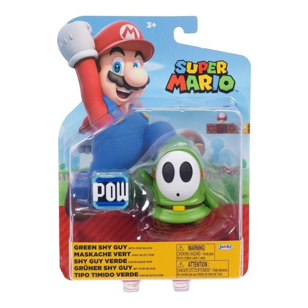 Nintendo Super Mario 4" Figures - Green Shy Guy with Pow Block