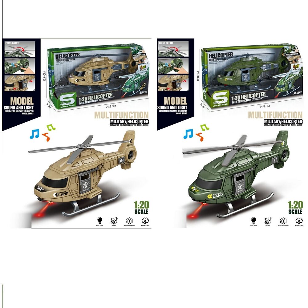 Military Helicopter 1:20 with Lights & Sounds Assorted Green/Brown Pick Randomly