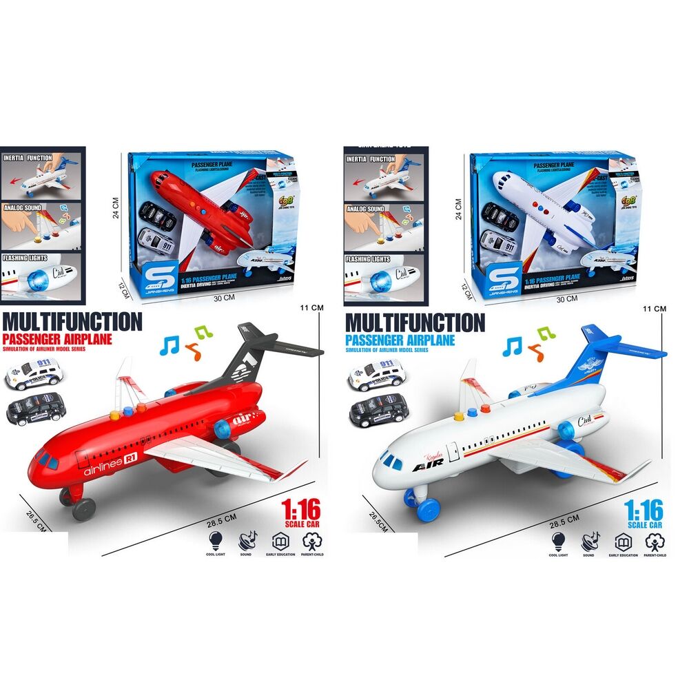 Airplane Friction with 2 Vehicles with Lights & Sounds Assorted Red/White Pick Randomly